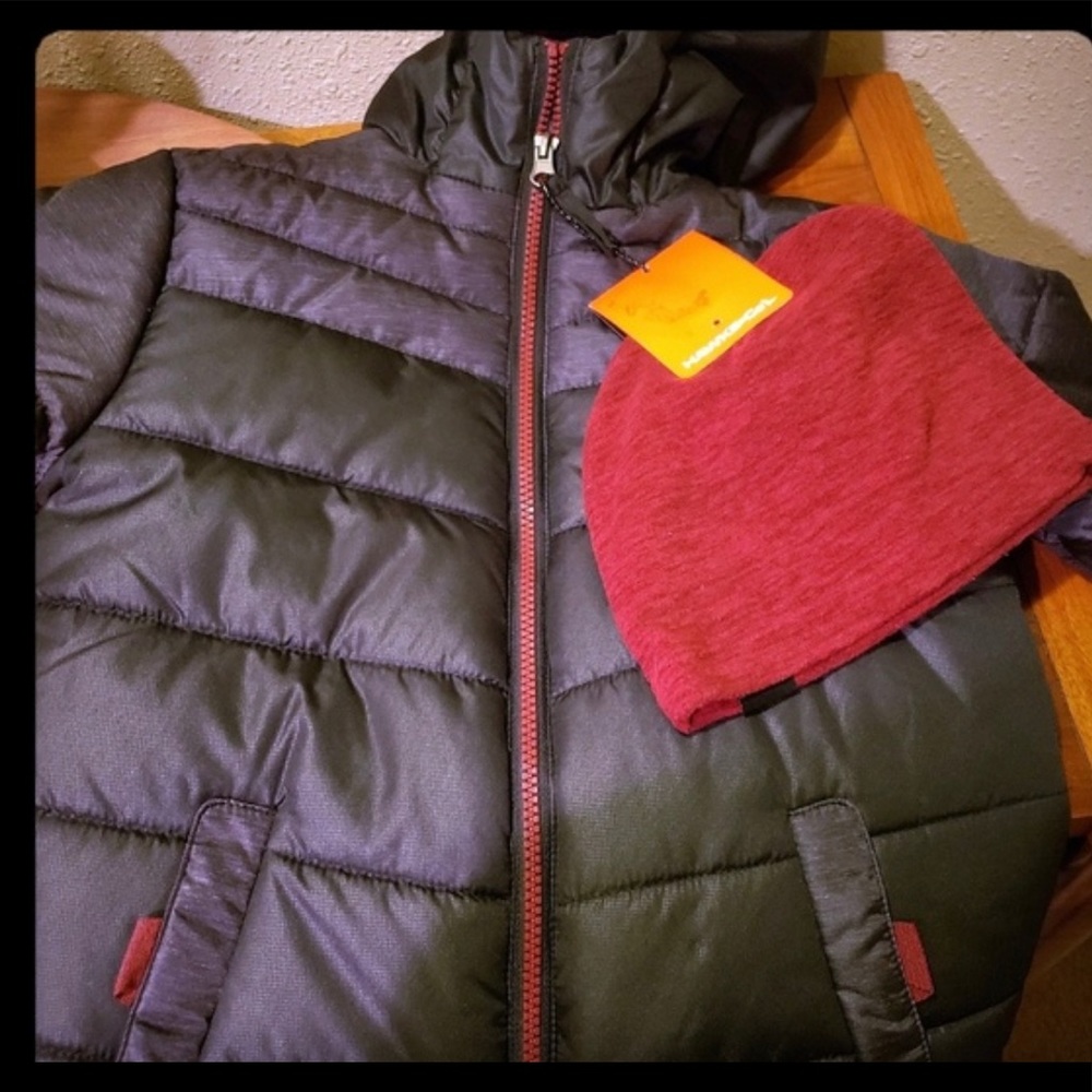 Black and dark maroon trimmed/hat jacket